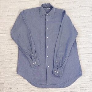 LORO PIANA Men’s L Blue Button Down Shirt Checkered Luxury Designer